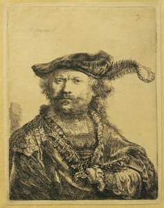キャップに羽根がある自画像 作： Rembrandt van Rijn